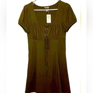 Hot Topic Womens Black Empire Dress Med Lace-Up Short Sleeve